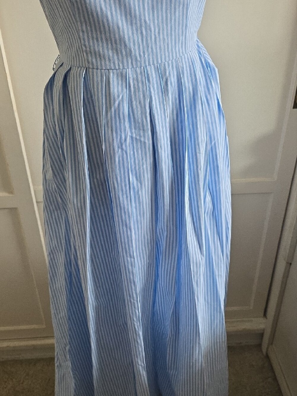 Light Blue Striped Spaghetti Strap Maxi Dress Size 2 - Picture 3 of 11